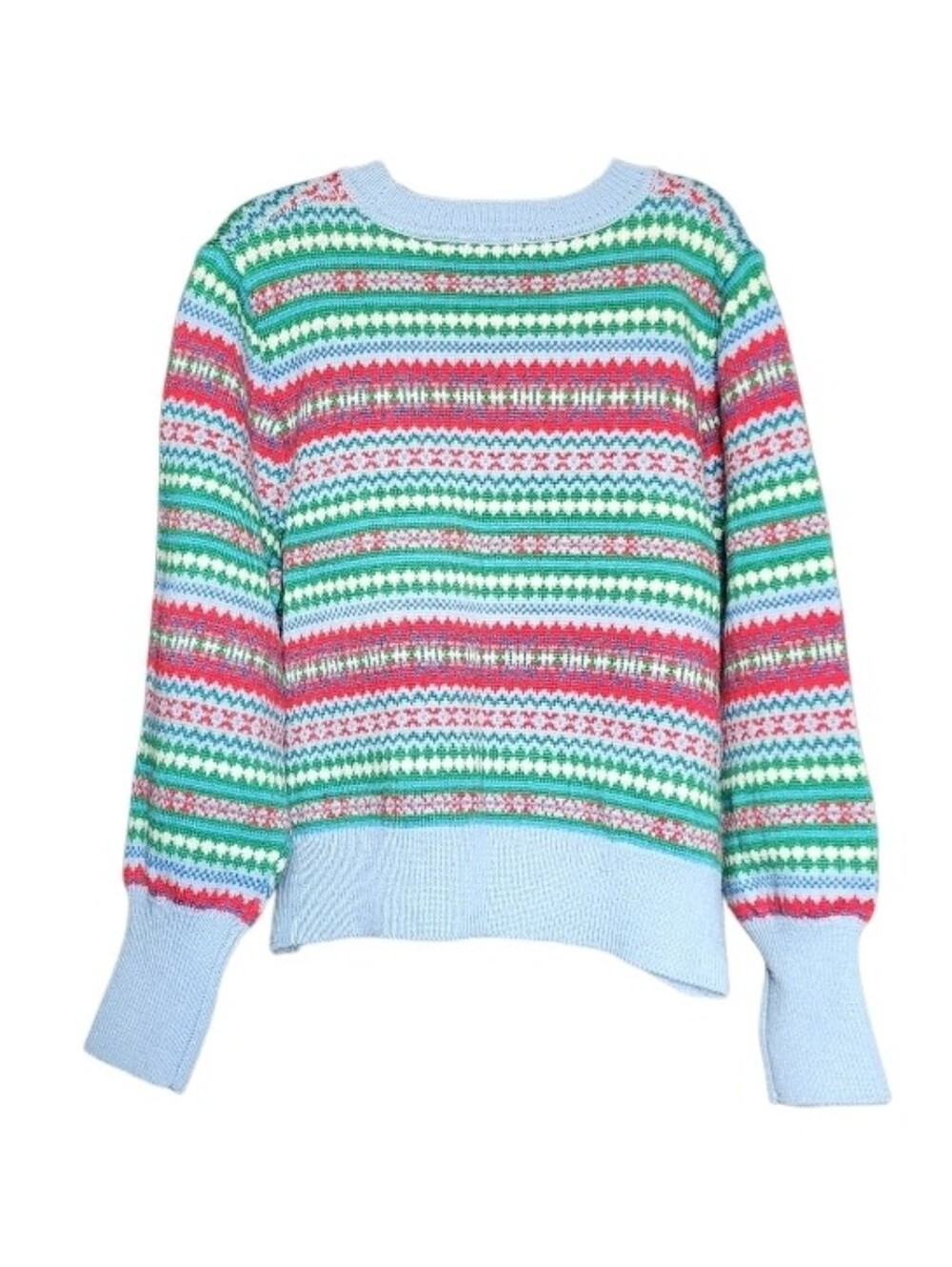 Light Blue Multicolor Fair Isle Crewneck Sweater - Women - Picture 2 of 2